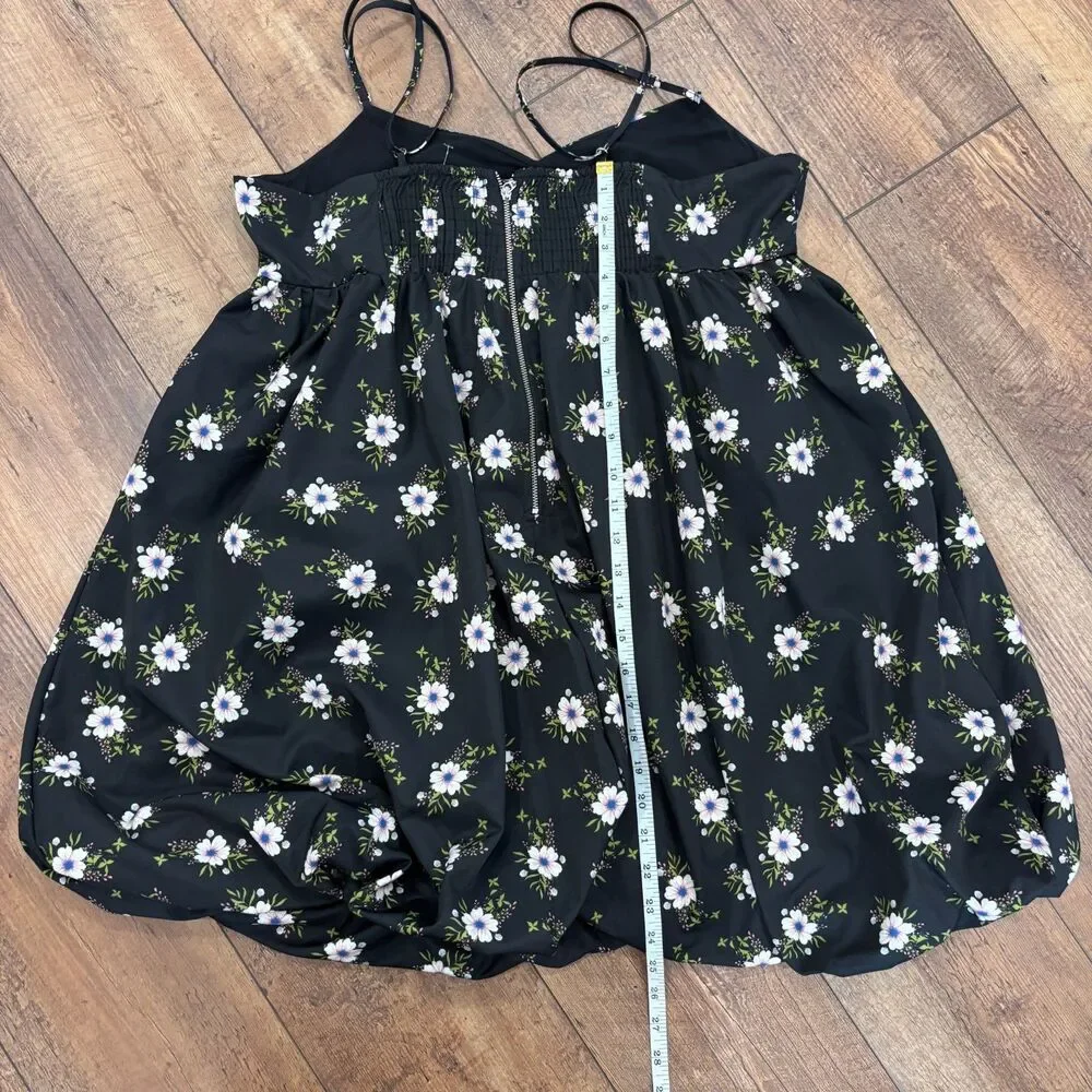 NWT Free People Mini Dress Women's XL Black Floral In A Bubble Babydoll $128